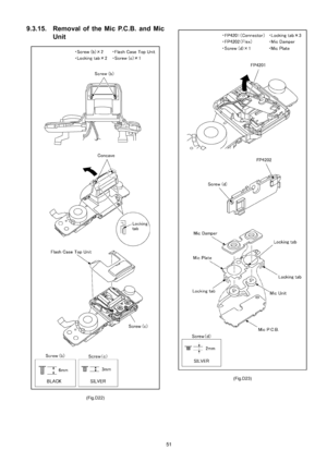 Page 51
51
9.3.15. Removal of the Mic P.C.B. and Mic
Unit
(Fig.D22) (Fig.D23) 