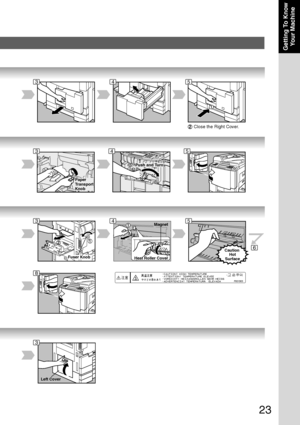 Page 2323
Getting To Know
Your Machine
Left Cover
Caution 
Hot
Surface
Magnet
Heat Roller CoverFuser Knob
Push and Turn
Paper
Transport
Knob 
345
3
345
6
45
8
3
 Close the Right Cover.
Downloaded From ManualsPrinter.com Manuals 