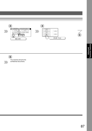 Page 8787
Advanced
Facsimile Features
6
The machine will print the
confidential documents.
34
5
Downloaded From ManualsPrinter.com Manuals 