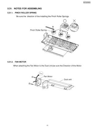 Page 615.31. NOTES FOR ASSEMBLING
5.31.1. PINCH ROLLER SPRING
5.31.2. FAN MOTOR
61
KX-FLB75 8RU
Downloaded From ManualsPrinter.com Manuals 