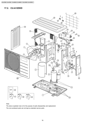 Page 7617.2. CU-A12DKD
Note:
The above exploded view is for the purpose of parts disassembly and replacement.
The non-numbered parts are not kept as standard service parts.
76
CS-A7DKD CU-A7DKD / CS-A9DKD CU-A9DKD / CS-A12D KD CU-A12D KD / 