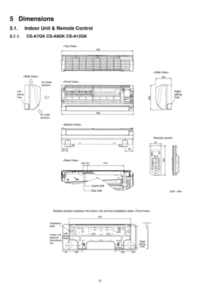 Page 1212
5 Dimensions
5.1. Indoor Unit & Remote Control
5.1.1. CS-A7GK CS-A9GK CS-A12GK 
