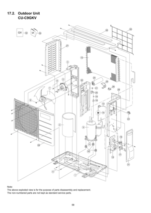 Page 5858
17.2. Outdoor Unit
CU-C9GKV
Note:
The above exploded view is for the purpose of parts disassembly and replacement. 
The non-numbered parts are not kept as standard service parts. 