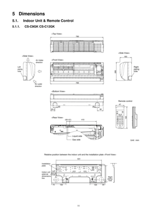 Page 1111
5 Dimensions
5.1. Indoor Unit & Remote Control
5.1.1. CS-C9GK CS-C12GK 