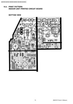 Page 7019.3. PRINT PATTERN
INDOOR UNIT PRINTED CIRCUIT BOARD
BOTTOM VIEW
70
CS-E719K CU-E7 19K / CS-E919K CU-E9 19K / CS-E1219K CU-E1219 K
[MAICO] Printed in Malaysia 