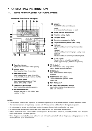 Page 257 OPERATING INSTRUCTION
7.1. Wired Remote Control (OPTIONAL PARTS)
NOTES:
 
    • 
• •  • 
Ensure that the correct button is pressed as simultaneous pressing of the multiple buttons will not make the setting correct.
 
    • 
• •  • 
The illustration above is for explan atory purposes only. The appearance will be different during actual operation.
 
    • 
• •  • 
Do not operate the remote control with wet hands. Otherwise, electric shock or malfun ction may occur.
 
    • 
• •  • 
Do not press the...