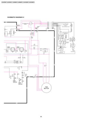 Page 80SCHEMATIC DIAGRAM 3/3
IC03
G I16V 100µ C11
– +
5V 12VI
G
IC04
C17
3300µ
35V
(NHG)+
– +
–C14
470µ
25V
1k R36
50/60HzAC 220-230-240V
CN-FM5 4 3 13 2CN-FB1 1
(PH-3)
RY-PWR
250V
2A
AC
(WHT)
511U ZNR01
REGULATOR
REGULATOR
1
2
0.1µ C12
400V
1.5µ C-FM
0.047µ C03
SSR01
511U ZNR03
125µH L01
0.47µ C19
510 R48 39k/2WR47
39k/2WR57
3.9kR26
3 41
2 PC01
0.1µ C18c
eb
R50
100k
R49
1kR51
10k
c
eb6.2kR54
10k R53 6.2kR52
ZD1
7.5EL1
Q05
Q06
50V10µ C21
– +
GENERATION RESET SIGNAL
GENERATION RESET SIGNAL
2
2 13
4 4 3
FUSE
OO...