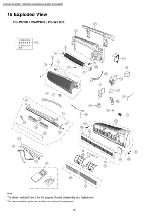 Page 7615 Exploded View
Note:
The above explode d view is for the purpose of parts disassembly and replacement.
The non-numbered parts are not kept as standard service parts.
76
CS-W7CKP CU-W7CKP 5 / CS-W9CKP CU-W9CKP 5 / CS-W12CKP CU-W12CKP5 