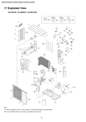 Page 7817 Exploded View
Note:
The above explode d view is for the purpose of parts disassembly and replacement.
The non-numbered parts are not kept as standard service parts.
78
CS-W7CKP CU-W7CKP 5 / CS-W9CKP CU-W9CKP 5 / CS-W12CKP CU-W12CKP5 