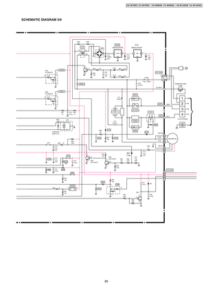 Page 85SCHEMATIC DIAGRAM 3/4
TESTR02       1kR01
10k
R32
150k
4.096 MHz
(47pF X 2) 
R41
1k Q03
C143XKTXR44
1kC16
0.01µ
R37
10k 
12
R38JX1
C15
0.01µR43
R79
10k 
X01
CN-ION4
3
2
1
C37
0.01µQ05
C2412KTXC10
0.1µ
16V
JP3
R49     1k
JP4
C17
3300µ
35VC14
470µ
25VC11
100µ
16V
IC03
G I
5V 12VI
G IC04
DB01T01
5
8
13 2REGULATOR
REGULATOR
+~
~OO
TEMPERATURE
FUSE
TO OUTDOOR
RY-PWR
AC-WHT T 2A L 250VFUSE
P L
RED
BLU
RY-HOTCT01
R35
D14D13
C09C06
HOT
FM
SSR02
e c
b Q08 R61
10k
R67
R62
C36
Q07
R64
6.2k
D01
R63
6.2k
c
b
eC32...