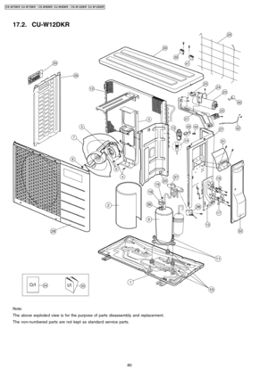 Page 8017.2. CU-W12DKR
Note:
The above explode d view is for the purpose of parts disassembly and replacement.
The non-numbered parts are not kept as standard service parts.
80
CS-W7DKR CU-W7DKR / CS-W9DKR CU-W9DKR / CS-W12DKR CU- W12DKR 