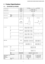 Page 73 Product Specifications
3.1. CS-W7DKR CU-W7DKR
UnitCS-W7DKRCU-W7DKR
Cooling CapacitykW (kcal/h)2.30 (1,980) - 2.30 (1,980)
BTU/h7,840 - 7,840
Heating CapacitykW (kcal/h)2.45 (2,110) - 2.45 (2,110)
BTU/h8,350 - 8,350
Moisture Removall/h (Pint/h)1.5 (3.2)
PhaseøSingle
Power SourceVoltageV230 - 240
CycleHz50
Airflow MethodOUTLET
INTAKE
SIDEVIEWTOP VIEW
Air VolumeLom3/min (cfm)Cooling; 5.8 (203) - 5.8 (203)—
Heating; 6.3 (220) - 6.3 (220)
Mem3/min (cfm)Cooling; 6.9 (245) - 6.9 (245)—
Heating; 7.0 (250) -...