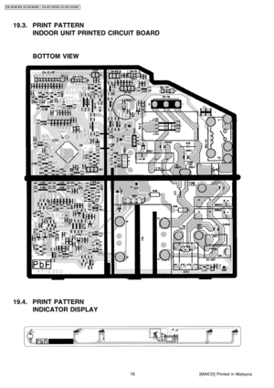 Page 7819.3. PRINT PATTERN
INDOOR UNIT PRINTED CIRCUIT BOARD
BOTTOM VIEW
19.4. PRINT PATTERN
INDICATOR DISPLAY
78
CS-XC9C KQ CU-XC 9CKQ / CS-XC12CK Q CU-XC12 CKQ
[MAICO] Printed in Malays ia 