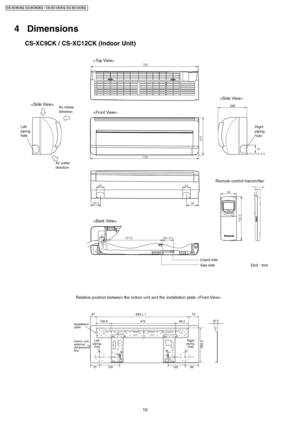 Page 104 Dimensions
10
CS-XC9C KQ CU-XC 9CKQ / CS-XC12CK Q CU-XC12 CKQ 