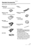 Page 99VQT0Y44
Preparation
Standard Accessories
Before using your camera, check the contents.
nBattery Pack
CGA-S005A
(In the text, it is indicated as “Battery”)
nBattery Charger
DE-A11B
(In the text, it is indicated as “Charger”)
nAV  C a b l e
K1HA08CD0008
nUSB Connection Cable
K1HA08CD0007
nCD-ROMnStrap
VFC4082
nBattery Carrying Case
VYQ3509
nLens Cap
VYF3109 (Silver)
VYF3110 (Black)
nLens Cap String
VFC4137
• Card is optional.
You can record or play back pictures 
on the built-in memory when you are 
not...