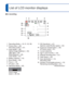 Page 7070   VQT3E45VQT3E45   71
Press ▼ to change display ( →34). 
List of LCD monitor displays
 
■In recording 
■In playback
∗
   [h], [m] and [s] indicate “hour”, “minute” and “second”\
.
 •
Screens shown here are only examples. The actual display may vary.
1Recording Mode ( →18, 21, 32, 39)2Picture Size (→46)
Recording quality ( →47)
3Flash Mode (→36)
Optical Image Stabilizer ( →52)
Jitter alert (→32)
White Balance ( →48)
Color Mode ( →51)
4Battery capacity (→15)5Burst Mode (→50)6Focus (→18)7AF area...