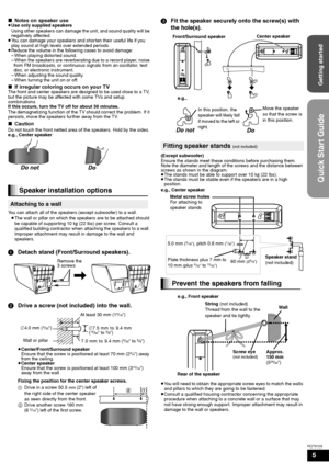 Page 55
RQT9129
∫Notes on speaker use≥Use only supplied speakers
Using other speakers can damage the unit, and sound quality will be 
negatively affected.
≥You can damage your speakers and shorten their useful life if you 
play sound at high levels over extended periods.
≥Reduce the volume in the following cases to avoid damage:
– When playing distorted sound.
– When the speakers are reverberating due to a record player, noise 
from FM broadcasts, or continuous signals from an oscillator, test 
disc, or...