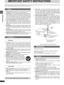 Page 4Getting started
RQT6183
4
3. Power lines—Take care when setting up an outdoor antenna
that it is not near overhead power lines, electric lights, or electri-
cal circuits, and that there is no danger of the antenna falling on
power lines, electric lights, or electrical circuits. When installing
an outdoor antenna, take extreme care not to touch such power
lines or circuits, as contact with them can be fatal.
4. Outdoor antenna grounding—If you connect an outdoor an-
tenna, ground the antenna system to...