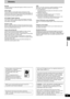 Page 3535
RQT7429
Glossary
Glossary
Decoder
A decoder restores the coded audio signals on DVDs to normal. This 
is called decoding.
Dolby Digital
This is a method of coding digital signals developed by Dolby 
Laboratories. Apart from stereo (2-channel) audio, these signals can 
also be multi-channel audio. A large amount of audio information can 
be recorded on one disc using this method.
DTS (Digital Theater Systems)
This surround system is used in many movie theaters around the 
world. There is good...