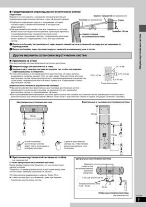 Page 55
RQT7988
∫Предотвращение опрокидывания акустических систем
Подготовка
Вверните в стену шурупы с проушиной (не прилагаются) для 
прикрепления акустических систем к стене (➜рисунок справа).
≥Подберите подходящие шурупы с проушинами, которые 
соответствуют стенам или колоннам, в которые они 
вворачиваются.
≥При креплении на бетонной стене или поверхности, которая 
может оказаться недостаточно прочной, проконсультируйтесь 
с квалифицированным специалистом-строителем 
относительно подходящего метода....