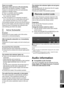 Page 23Reference
23
There is no audio. 
The power of the unit turns off automatically.
(When this unit detects a problem, a safety 
measure is activated and this unit automatically 
switches to standby mode.)
≥There is a problem with the amplifier.
≥Is the volume extremely high?
If so, lower the volume.
≥Is this unit placed in an extremely hot place?
If so, move the unit to a cooler place and wait a 
few moments and then try to turn it on again.
If the problem persists, turn the unit off and remove 
the AC...
