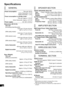 Page 2424
Specifications
	1 Specifications are subject to change without notice.
Mass and dimensions are approximate.
2 Total harmonic distortion is measured by a digital spectrum 
analyzer.
GENERAL
Power consumption:This unit: 25 W
Active Subwoofer: 21 W
Digital transmitter: 1.2 W
Power consumption in standby mode:
This unit: Approx. 0.18 W
Active Subwoofer: Approx. 0.07 W
Power supply:AC 120 V, 60 Hz
Dimensions (WkHkD):
This unit
(Excluding projecting parts)
1018 mmk75 mmk44 mm
(39
11/16qk215/16qk123/32q)...