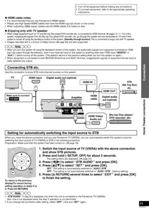 Page 11RQT9478
11
Home Theater connections
Connection
