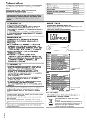 Page 22
RQTX0245
Getting Started Playing Discs Other Operations Reference
Estimado cliente
Le agradecemos haber adquirido este producto. Lea cuidadosamente 
estas instrucciones para obtener un rendimiento y una seguridad 
óptimos.
Antes de conectar, utilizar o ajustar este producto, lea 
completamente estas instrucciones.
Guarde este manual para consultarlo en el futuro.
]Argentina]
]Otros]
-Si ve este símbolo-
Las operaciones descritas en estas instrucciones se realizan 
principalmente con el mando a...