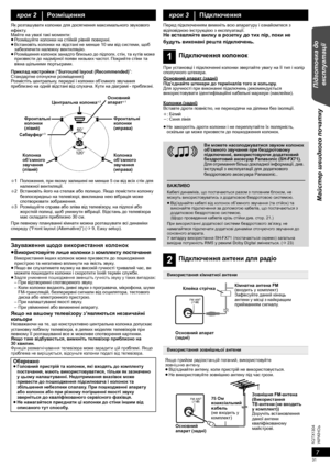 Page 317
RQTX1304
Підготовка до 
експлуатації Майстер швидкого початку
УКРАЇНСЬ
Як розташувати колонки для досягнення максимального звукового 
ефекту.
Майте на увазі такі моменти:
≥Розміщ уй те колонки на стійкій рівній поверхні.
≥Встановiть колонки на відстані не менше 10мм від системи, щоб 
забезпечити належну вентиляцію.
≥Розміщен ня колонок занадто близ ьк о до підлоги, стін, та кутів може 
призвести до надмірної появи низьких частот. 
Покрийте стіни та 
вікна щільними портьєрами.
Приклад настройки...