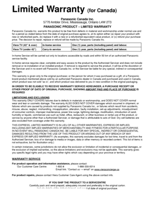 Page 6868
 Limited Warranty (for Canada)
Panasonic Canada Inc.
5770 Ambler Drive, Mississauga, Ontario L4W 2T3
PANASONIC PRODUCT – LIMITED WARRANTY
Panasonic Canada Inc. warrants this product to be free from defects in m\
aterial and workmanship under normal use and 
for a period as stated below from the date of original purchase agrees t\
o, at its option either (a) repair your product with 
new or refurbished parts, (b) replace it with a new or a refurbished e\
quivalent value product, or (c) refund your...