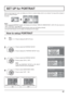 Page 4747
Divide an input image into 3 parts, and display one of them to a plasma display which is set vertically. The image will be enlarged 3 
times and rotated 90-degree.
SET UP for PORTRAIT
(Example)
Press to display the SET UP menu.
Press to select the PORTRAIT SETUP.
Press to display the “PORTRAIT SETUP” menu.
Press to select the PORTRAIT SETUP.
Press to select “ON” or “OFF”.
Note:
If you set PORTRAIT SETUP to ON, MULTI 
DISPLAY SETUP will be unavailable.
Press to select SEAM HIDES VIDEO.
Press to select...