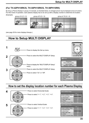 Page 352/2Setup 
Screensaver 
MULTI DISPLAY Setup 
Set up TIMER
PRESENT TIME Setup 
× 2 MULTI DISPLAY Setup
Horizontal ScaleOff
Off
A1
Location
On
Power On Screen Delay Vertical Scale
Seam hides video× 2
MULTI DISPLAY Setup
MULTI DISPLAY Setup Off 
Off 
A1 
Location 
MULTI DISPLAY Setup 
Horizontal Scale 
Vertical Scale 
Seam hides video× 2 
× 2 
On 
Power On Screen Delay 
× 2 MULTI DISPLAY Setup
Horizontal ScaleOff
Off
A1
Location Vertical Scale
Seam hides video× 2
MULTI DISPLAY Setup
On
Power On Screen Delay...