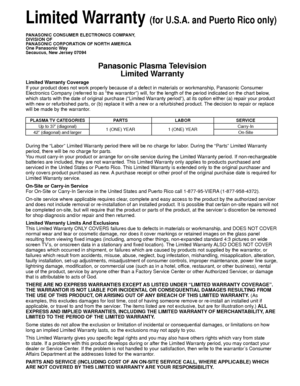 Page 6666
Limited Warranty Coverage
If your product does not work properly because of a defect in materials \
or workmanship, Panasonic Consumer 
Electronics Company (referred to as “the warrantor”) will, for t\
he length of the period indicated on the chart below, 
which starts with the date of original purchase (“Limited Warranty period”), at its option either (a) repair your product 
with new or refurbished parts, or (b) replace it with a new or a refur\
bished product. The decision to repair or replace...