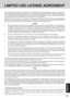 Page 3333
Appendix
LIMITED USE LICENSE AGREEMENT
THE SOFTWARE PROGRAM(S) (“PROGRAMS”) FURNISHED WITH THIS PANASONIC® PRODUCT (“PRODUCT”)
ARE LICENSED ONLY TO THE END-USER (“YO U”), AND MAY BE USED BY YOU ONLY IN ACCORDANCE WITH
THE LICENSE TERMS DESCRIBED BELOW. YOUR USE OF THE PROGRAMS SHALL BE CONCLUSIVELY DEEMED
TO CONSTITUTE YOUR ACCEPTANCE OF THE TERMS  OF THIS LICENSE.
Matsushita Electric Industrial Co., Ltd. (“MEI”) has developed or otherwise obtained the Programs and hereby licenses
their use to you....