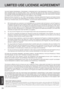 Page 3434
Appendix
LIMITED USE LICENSE AGREEMENT
THE SOFTWARE PROGRAM(S) (“PROGRAMS”) FURNISHED WITH THIS PANASONIC® PRODUCT (“PRODUCT”)
ARE LICENSED ONLY TO THE END-USER (“YO U”), AND MAY BE USED BY YOU ONLY IN ACCORDANCE WITH
THE LICENSE TERMS DESCRIBED BELOW. YOUR USE OF THE PROGRAMS SHALL BE CONCLUSIVELY DEEMED
TO CONSTITUTE YOUR ACCEPTANCE OF THE TERMS OF THIS LICENSE.
Matsushita Electric Industrial Co., Ltd. (“MEI”) has developed or otherwise obtained the Programs and hereby licenses
their use to you. You...