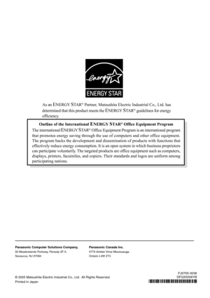 Page 48
Outline of the International ENERGY STA R® Office Equipment Program
The international 
ENERGY STA R® Office Equipment Program is an international program
that promotes energy saving through the use of computers and other office equipment.
The program backs the development and dissemination of products with fun\
ctions that
effectively reduce energy consumption. It is an open system in which business proprietors
can participate voluntarily. The targeted products are office equipment such as computers,...