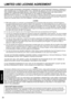 Page 2626
Getting Started Useful Information Troubleshooting Appendix
LIMITED USE LICENSE AGREEMENT
THE SOFTWARE PROGRAM(S) (“PROGRAMS”) FURNISHED WITH THIS PANASONIC® PRODUCT (“PRODUCT”) 
ARE LICENSED ONLY TO THE END-USER (“YOU”), AND MAY BE USED BY YOU ONLY IN ACCORDANCE WITH 
THE LICENSE TERMS DESCRIBED BELOW. YOUR USE OF THE PROGRAMS SHALL BE CONCLUSIVELY 
DEEMED TO CONSTITUTE YOUR ACCEPTANCE OF THE TERMS OF THIS LICENSE.
Matsushita Electric Industrial Co., Ltd. (“MEI”) has developed or otherwise obtained...