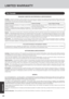 Page 4646
Appendix
PANASONIC COMPUTER AND PERIPHERALS LIMITED WARRANTY
Coverage – Panasonic Canada Inc. (“PCI”) warrants to you, the first end user customer, this computer product (excluding software media), when
purchased from PCI or from a PCI author ized reseller, to be free from defects in materials and workmanship under normal use, subject to the terms
set for th below, during the period of warranty coverage specified.
Remedy – In the event of a warranty claim, contact PCI’s representatives within the...