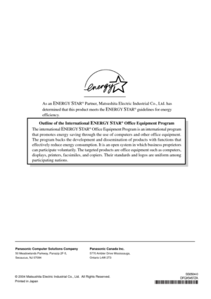 Page 48Outline of the International ENERGY STA R® Office Equipment Program
The international 
ENERGY STA R® Office Equipment Program is an international program
that promotes energy saving through the use of computers and other office equipment.
The program backs the development and dissemination of products with functions that
effectively reduce energy consumption. It is an open system in which business proprietors
can participate voluntarily. The targeted products are office equipment such as computers,...
