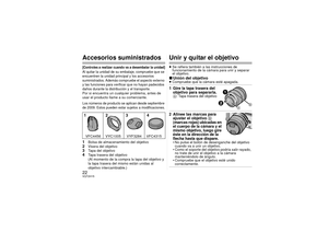 Page 2222VQT2H15Accesorios suministrados[Controles a realizar cuando va a desembalar la unidad]Al quitar la unidad de su embalaje, compruebe que se 
encuentren la unidad principal y los accesorios 
suministrados. Además compruebe el aspecto externo 
y las funciones para verificar que no hayan padecidos 
daños durante la distribución y el transporte.Por si encuentra un cualquier problema, antes de 
usar el producto llame a su comerciante.Los números de producto se aplican desde septiembre 
de 2009. Estos pueden...