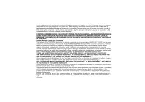 Page 1212VQT4G28When shipping the unit, carefully pack, include all supplied accessories listed in the Owner’s Manual, and send it prepaid, 
adequately insured and packed well in a carton box. When shipping Lithium Ion batteries please visit our Web Site at 
www.panasonic.com/BatteryHandling
 as Panasonic is committed to providing the most up to date information. Include a 
letter detailing the complaint, a return address and provide a daytime phone number where you can be reached. A valid 
registered receipt...