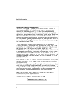 Page 2828
Useful Information
Limited Warranty Limits And Exclusions
This limited warranty ONLY COVERS failures due to defects in materials or 
workmanship, and DOES NOT COVER normal wear and tear or cosmetic 
damage. The limited warranty ALSO DOES NOT COVER damages which 
occurred in shipment, or failures which are caused by products not supplied by 
the warrantor, or failures which result from accidents, misuse, abuse, neglect, bug 
infestation, mishandling, misapplication, alteration, faulty installation,...