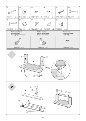 Page 66
A
TBLA3197  (×1) TBLB 3111TBLB3074TBLA3238 TBLA3237 THEA118  (×4) THEA102N XSB4+12FZ XST5+12
XYN5+F55FZTBLA3196
 (×6)  (×4)  (×2)  (×2)  (×8)  (×7)  (×4)  (×4)  (×1)
Replacement parts Parti di ricambio Reservdelar
Austauschteile Pièces de rechange Udskiftningsdele
Vervangingsonderdelen Piezas de recambio 
TBLB3107    (×1) TBLB3108    (×1)
XTB4+10B    (×4)
123456
78910 11
D
B C
E
11
2
1 