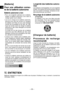 Page 36
- 6 - 
FRFR
FRFR

[Batterie]
Pour  une  utilisation  correc­
te de la batterie autonome
Batterie autonome Li­ion
• Pour  une  longévité  optimale  de  la  batterie, rangez  la  batterie  autonome  Li-ion  sans  la charger après l’avoir utilisée.
• Lors  de  la  charge  de  la  batterie  autonome, assurez-vous  que  les  bornes  du  chargeur de  batterie  sont  libres  de  tout  corps  étranger comme  de  la  poussière  et  de  l’eau,  etc.  Net-toyez  les  bornes  avant  de  charger  la  batterie...