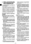 Page 40
- 40 - 
ESES
ESES

I. REGLAS DE SEGURI­
DAD GENERALES
 ¡ADVERTENCIA! Lea todas las 
instrucciones.
Si  no  cumple  con  todas  las  siguientes 
instrucciones  puede  recibir  una  des-
carga  eléctrica,  incendio  y/o  heridas g r a v e s .   E l   t é r m i n o  “h e r r a m i e n t a eléctrica”  en  todas  las  advertencias  a continuación se refiere a su herramienta eléctrica  conectada  al  tomacorriente (cableado)  y  a  la  herramienta  eléctrica que funciona con batería (sin cable).
G U A R D E...