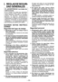 Page 38
- 38 - 

I. REGLAS DE SEGURI­
DAD GENERALES
 ¡ADVERTENCIA! Lea todas las 
instrucciones.
Si  no  cumple  con  todas  las  siguientes 
instrucciones  puede  recibir  una  des-
carga  eléctrica,  incendio  y/o  heridas g r a v e s .   E l   t é r m i n o  “h e r r a m i e n t a eléctrica”  en  todas  las  advertencias  a continuación se refiere a su herramienta eléctrica  conectada  al  tomacorriente (cableado)  y  a  la  herramienta  eléctrica que funciona con batería (sin cable).
G U A R D E   E S TA S...