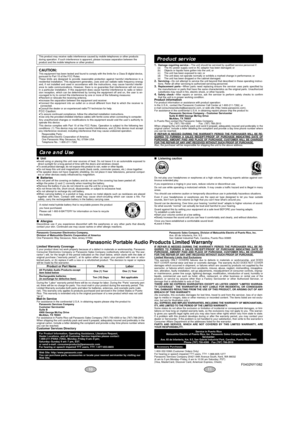 Page 61.Damage requiring service—The unit should be serviced by qualiﬁed service personnel if:1  (a) The AC power supply cord or AC adaptor has been damaged; or1  (b) Objects or liquids have gotten into the unit; or
1.(c) The unit has been exposed to rain; or
1.(d) The unit does not operate normally or exhibits a marked change in performance; or
1.(e) The unit has been dropped or the cabinet damaged.
2.Servicing—Do not attempt to service the unit beyond that described in these operating instruc-
tions. Refer...