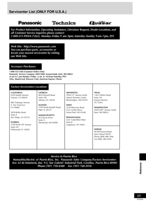 Page 2929
RQT6085
Reference
Servicenter List (ONLY FOR U.S.A.) 