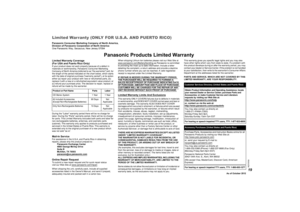 Page 1919RQT9789
Limited Warranty (ONLY FOR U.S.A. AND PUERTO RICO)Panasonic Consumer Marketing Company of North America,
Division of Panasonic Corporation of North America
One Panasonic Way, Secaucus, New Jersey 07094
Panasonic Products Limited Warranty
Limited Warranty Coverage 
(For USA and Puerto Rico Only)If your product does not work properly because of a defect in 
materials or workmanship, Panasonic Consumer Marketing 
Company of North America (referred to as “the warrantor”) will, for 
the length of...