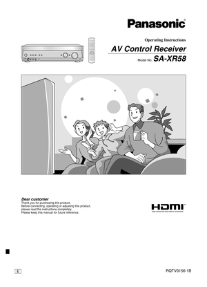 Page 1
RQTV0156-1BE
Operating Instructions
AV Control Receiver
Model No. SA-XR58
Dear customerThank you for purchasing this product.Before connecting, operating or adjusting this product, please read the instructions completely.Please keep this manual for future reference.

SA-XR58.indb   16/27/2006   6:54:34 PM 